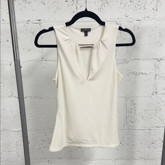 Express Women's Ivory Sleeveless Top - Size XS Low Cut V Neck - Picture 1 of 4